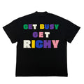 Тениска RICHY — черна овърсайз с апликация Get Busy Get Richy на гърба, български памук 240гр | Ulle
