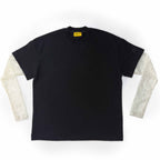Тениска URBAN LACE — черна овърсайз с дантелени ръкави в слонова кост, произведена в България | Ulle
